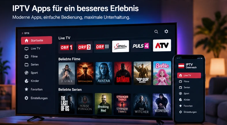 IPTV Apps Österreich – kompatible IPTV Player für Smart TV, Fire TV, Android TV und mobile Geräte