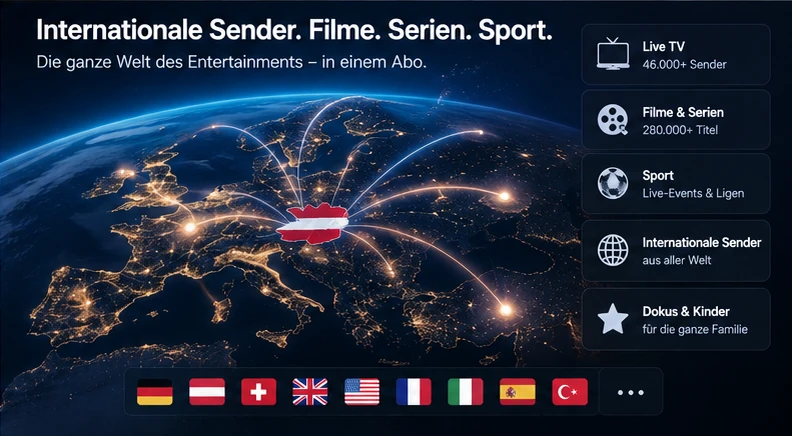IPTV Österreich mit weltweiten Sendern, Filmen, Serien, Sport und internationalen Inhalten